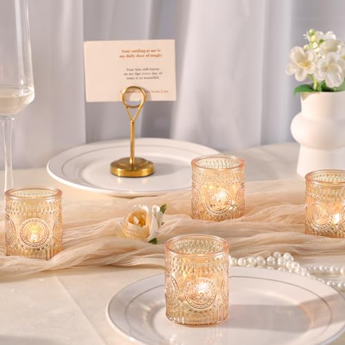 MATAHUM 24 Pcs Gold Votive Candle Holders, Glass Tealight Candle Holders for Home Decor, Wedding Table Centerpiece, Birdal...