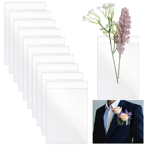 Elegaperma 10pcs Pocket Boutonniere Plastic Sleeve,Boutonnieres Pocket Insert,Boutonniere Holder,Clear Square Flower Sleev...