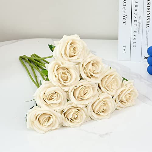 IUKnot Artificial Rose 10pcs Open Flower Bouquet Faux Rose Stems for Wedding Arrangement, Bridal Bouquet, Centerpiece, Fak...