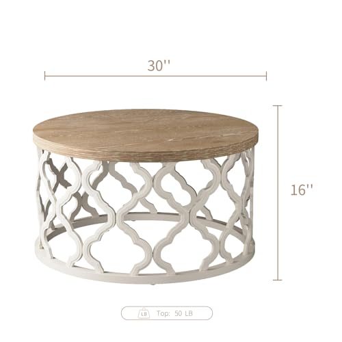 karlott Farmhouse Coffee Table, French Country Round Coffee Table, Coastal Coffee Tables with Distressed Top, Boho Center ...