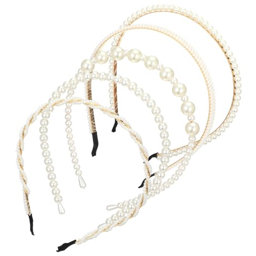 HaiFafafaing 5 Pcs Pearl Headband for Girls White Bridal Pearl Headbands With Pearls Hairbands Elegant Pearls Headpiece El...
