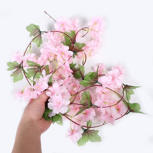 ROMISBABA Artificial Cherry Blossom Vine Fake Flower Garland Light Pink Spring Flowers Artificial for Wedding Arch Decor I...