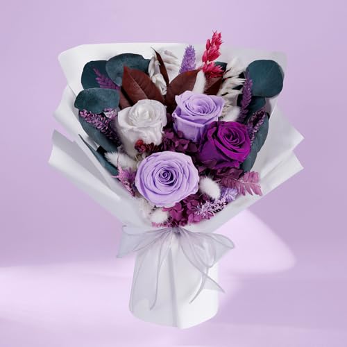 Bonsion Preserved Flowers Gifts for Women, Flower for Delivery, Purple Roses Gifts fo Her, Preserved Roses Bouquets, Birth...