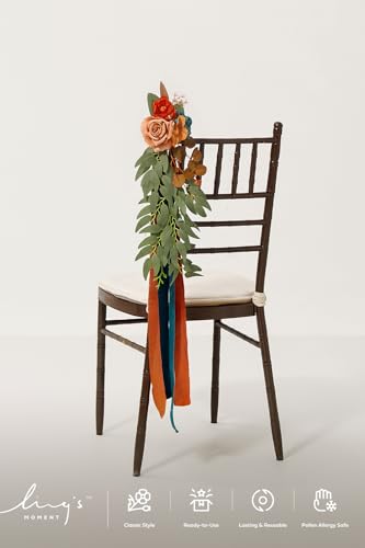 Ling's moment 8pcs Wedding Artificial Aisle Pew Flowers Chair Decorations Arrangements with Chiffon Ribbons Burnt Orange f...