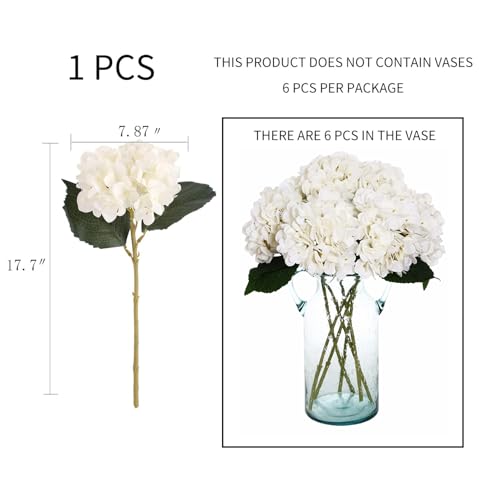 Kimura's Cabin 6pcs Faux White Hydrangeas Fake Flowers Artificial Silk Hydrangea Flower With Stems Bouquets Arrangement fo...