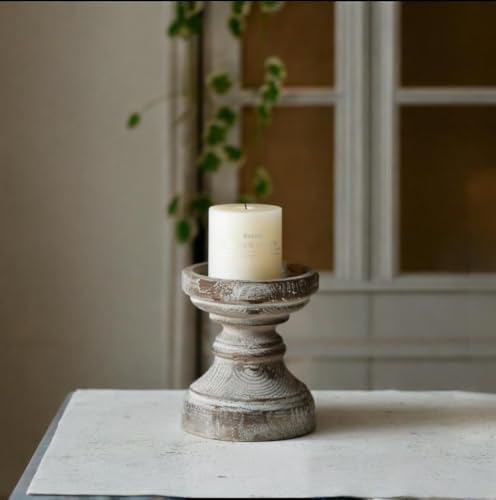 SOFE Decorative Pillar Candle Holder, Rustic Wood Candle Holders for Table Centerpiece, Handmade Farmhouse Candle Holders,...
