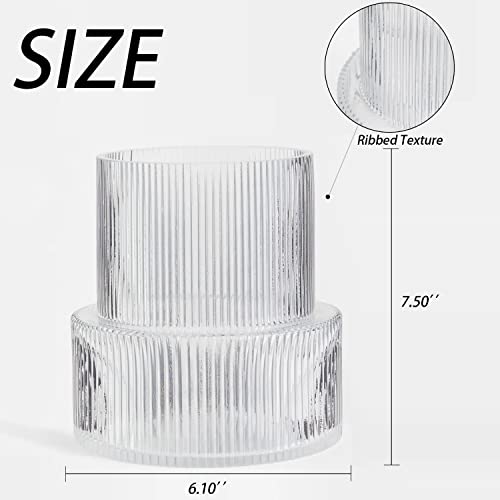 YANWE1 Ribbed Glass Vase, Flower Vase, Fluted Clear Vases for Flowers, Modern Vases for Living Room, Dining Table, Entrywa...