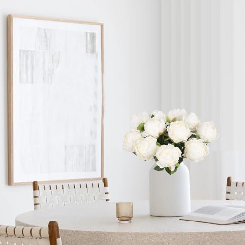 INSUNSIX 10pcs White Silk Peonies with Single Stem - Faux Flowers for Wedding Table Centerpieces, Home Decorations, Bridal...