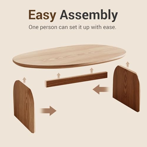 Honyee Modern Oval Coffee Table, Small Coffee Tables for Living Room - Oak Wood Top with Solid Legs, Wooden Center Table E...