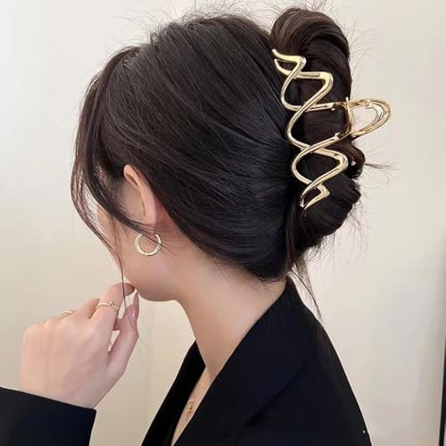 1 Pack Metal Gold Hair Claw Clips for Women French Y2k Wave Shape Hair Clips Strong Hold Big Jaw Clips Exquisite Irregular...