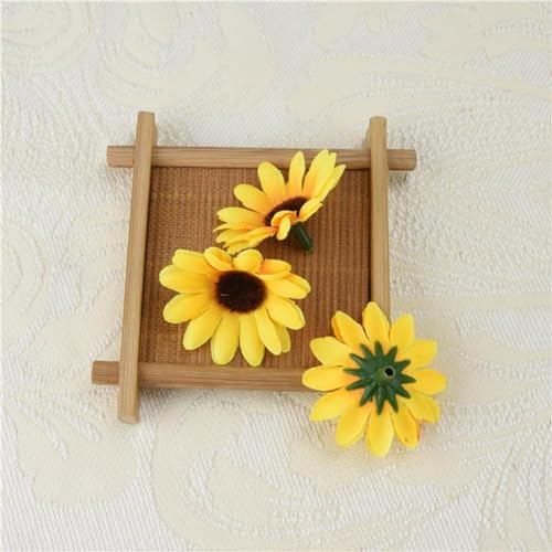 GOUDOGEDC 100Pcs Yellow Artificial Flower Heads Mini Fake Sunflower Decorative Fabric Flowers Craft Floral Embellishments ...