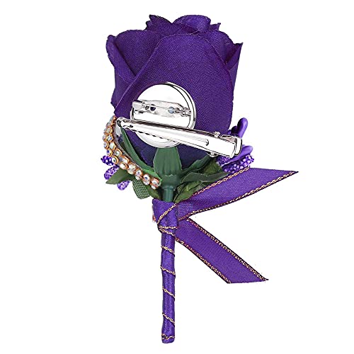 Febou Purple Wedding Rose Boutonniere with Pins for Men Wedding Groomsmen Best Man, Groom Boutonnieres for Party Prom Anni...