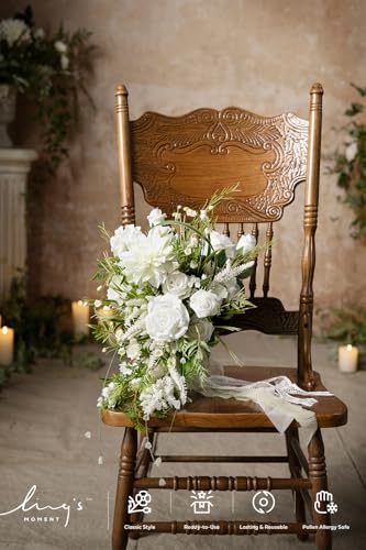 Ling's moment White Green Bridal Bouquet for Bride, White Green Wedding Bouquets for Bride, 13 Inch Bride Bouquets for Wed...