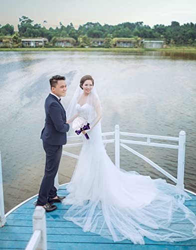 Eldwviz Wedding Bouquets for Bride, Wedding Bouquet Bridesmaid，Bridesmaid Holding Flowers for Wedding Decoration (White+Wh...