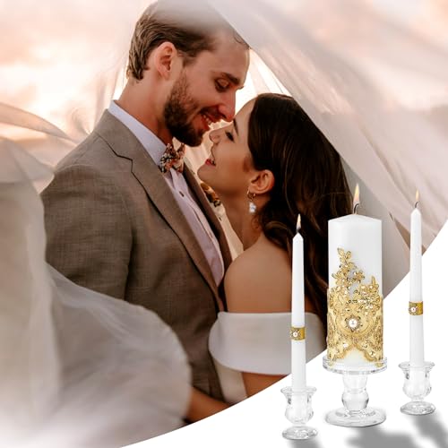 Unity Candle Holder - Glass Candle Holders for Pillar Candles Taper Candles, Glass Candlestick Holders Set of 3, Decorativ...