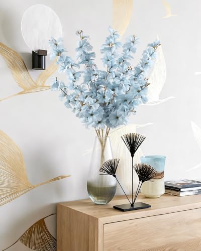 IPOPU Light Blue Flowers Artificial Delphinium 5PCS Long Stem Artificial Flowers for Tall Vase Silk Larkspur Faux Florals ...