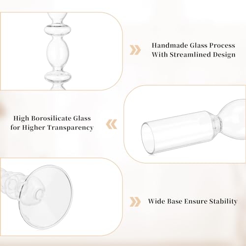 Glasseam Glass Candle Stick Holder: Clear Taper Candle Holders Set of 3, Modern Candlestick Holders for Taper Candles, Dec...