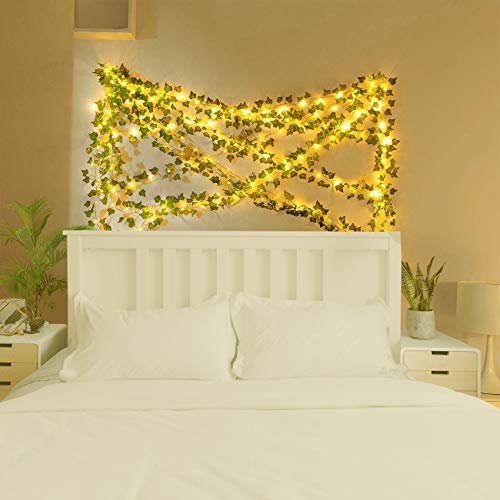 KASZOO 2 Pack 6.56 Ft Vines with Fairy Lights Battery Operated, 40 LEDs Artificial Garland Plant Vine Fairy Light, Hanging...