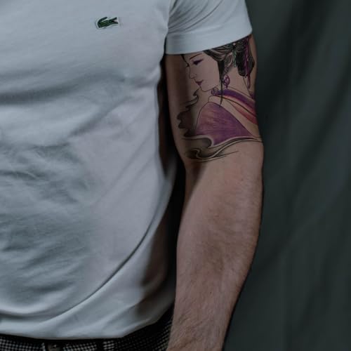 Oottati 6 Sheets Arm Waterproof Temporary Tattoo Stickers, Colorful Japanese Ancient Beauty Lady Women Hairpin Geisha Praj...