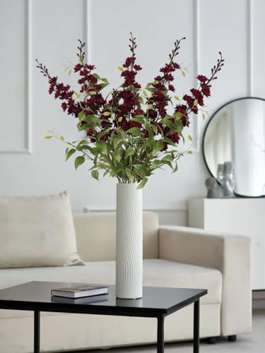 IPOPU Dark Red Flowers Artificial Delphinium 9PCS Burgundy Larkspur Artificial Flowers with Clematis Greenery Burgundy Sil...