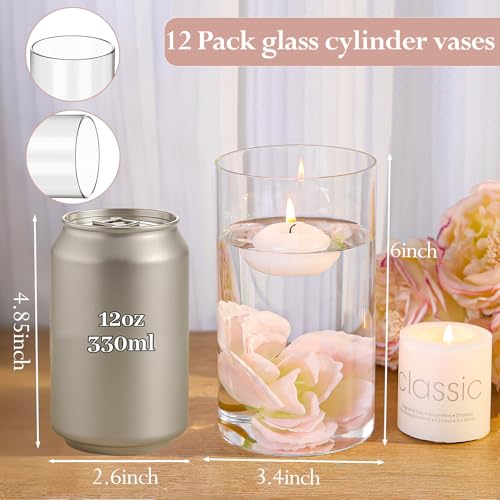 TBWIND 12pcs Glass Cylinder Vases for Centerpieces, 6 Inch Clear Flower Vases for Wedding Decorations and Indoor Home Deco...
