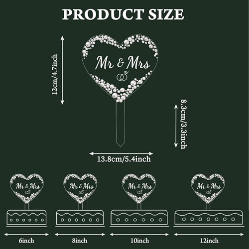 Coucoland Mr and Mrs Cake Topper - Heart Wedding Cake Decor with Rhinestones and Pearls for Engagement Bridal Anniversary