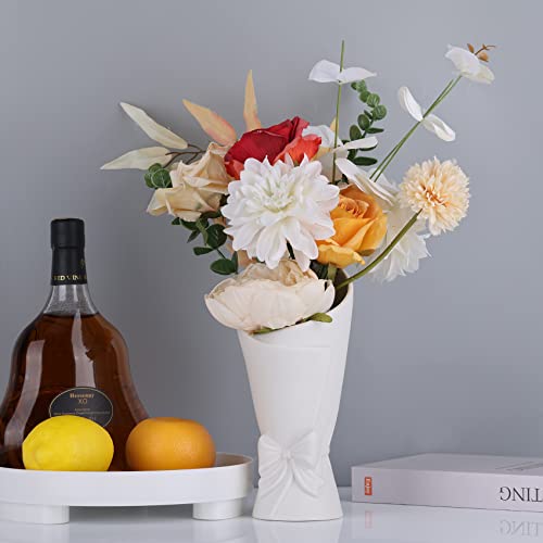 Frosted Porcelain Floral Handmade Vases,Frosted Ceramic vases,Geometric Ceramic Flower Vase for Modern Home Decoration and...