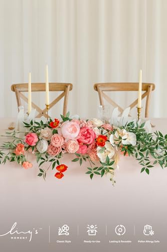 Ling's Moment Rosa Banksiae Artificial Vines, Pack of 7 Silk Greenery Garlands with Hanging Faux Laurel Leaves for Table C...