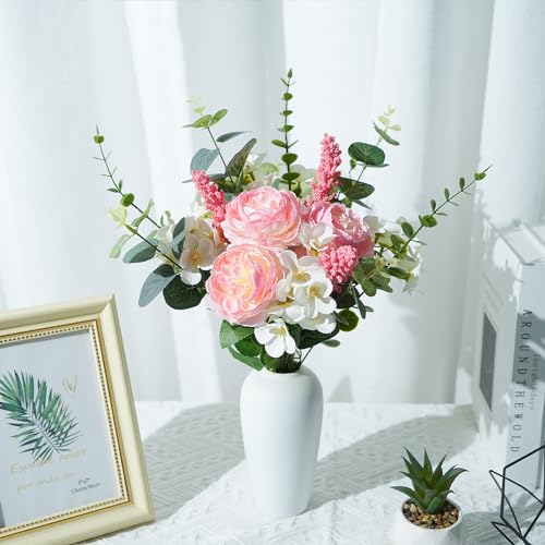 HO2NLE Artificial Silk Flowers Artificial Flowers Bouquets Pink Florals Arrangements Faux Peony Faux Flower Stems for Spri...
