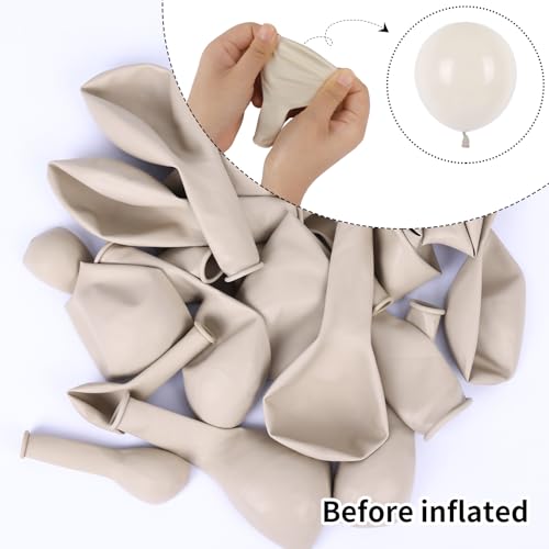 RUBFAC White Sand Balloons Different Sizes 105pcs 5/10/12/18 Inch Sand White Cream Beige Balloon Garland Arch Kit for Wedd...