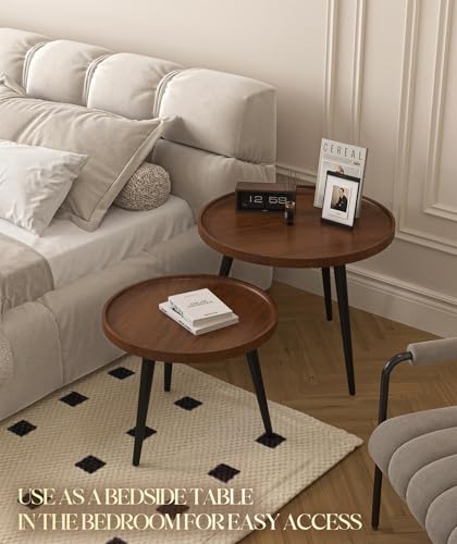 Semjar 2-Piece Walnut Coffee Table,Durable Mid Century Small Round Coffee Tables for Living Room,Easy Assembly Modern Nest...