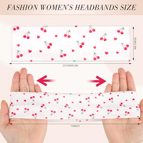 obeoby Floral Headbands for Women, Stripe Cherry Hairbands for Teen Girls Valentines Gifts Non Slip Cotton Fashion Hair Bands