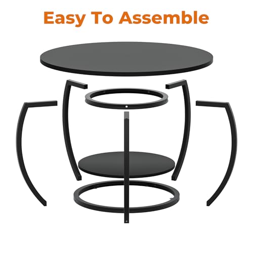 GreenForest Round Coffee Table with 2-Tier Open Storage, 27.6 inch Small Circle Coffee Tables with Adjustable Feet, Modern...