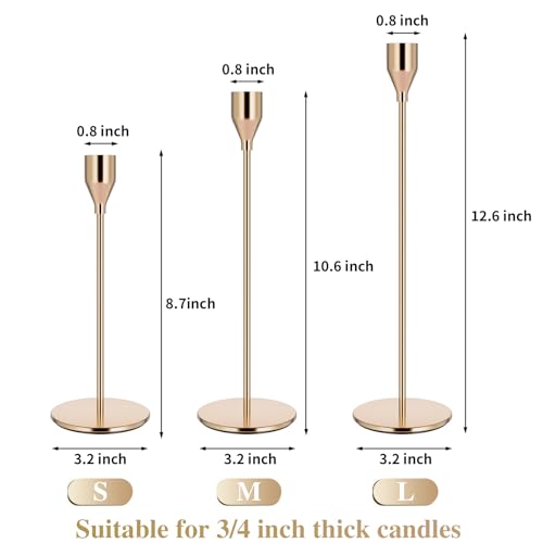 Pink Gold Candle Holders Set of 12 - Candlestick Holders for Taper Candles - Metal Material & Modern Decorative - Fits 3/4...