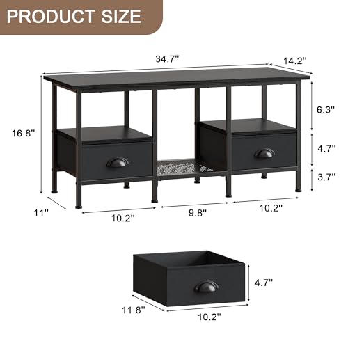 Furologee 35" Coffee Table with 2 Storage Drawers, Small Coffee Tables for Living Room, Modern Center Table with 2 Tier Sh...