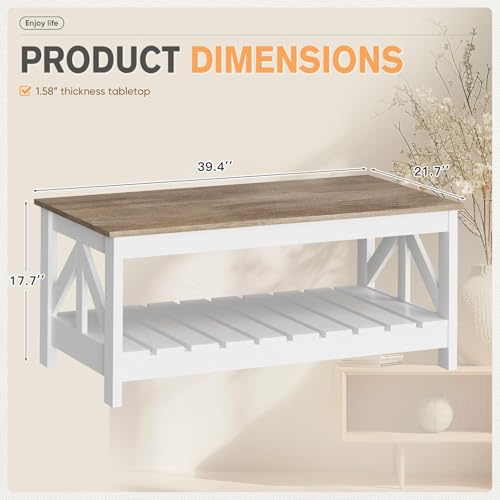 YESHOMY Farmhouse Coffee Table, Coffee Tables for Living Room, Farmhouse Square Coffee Table with Storage, Couch Table, Sm...