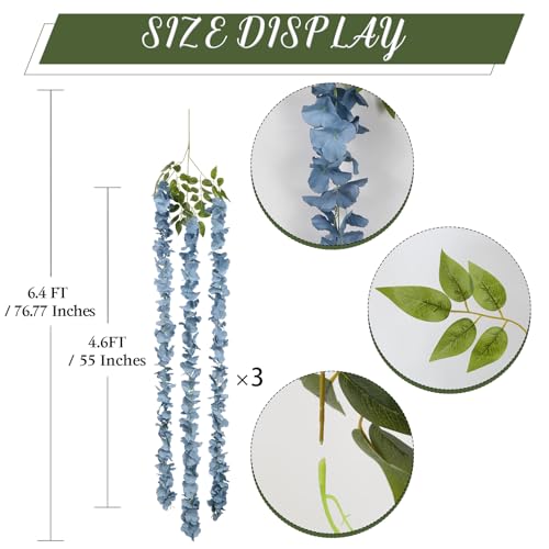 IPOPU Dusty Blue Wisteria Hanging Flowers Garland 6.4FT Wisteria Garland Hanging Flowers for Decoration for Wedding Arch, ...