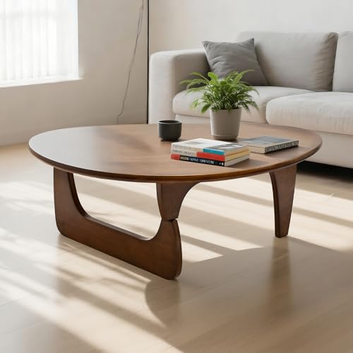 Solid Wooden Modern Triangle Coffee Table: Unique Funky Coffee Tables for Living Room, Oval Mid-Century Irregular Abstract...