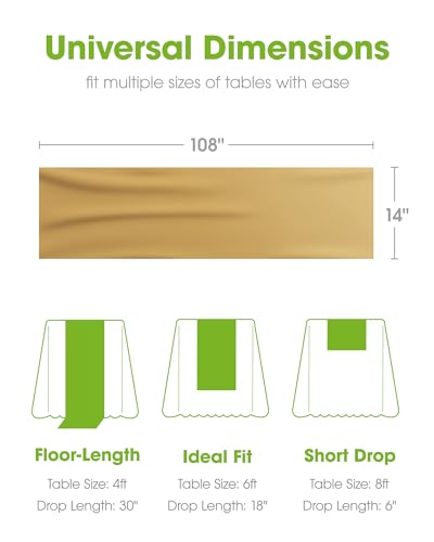 Pureegg Gold Plastic Table Runners - 10 Pack, 14'' x 108'', Water Resistant & Disposable Centerpiece Decorations for Table...