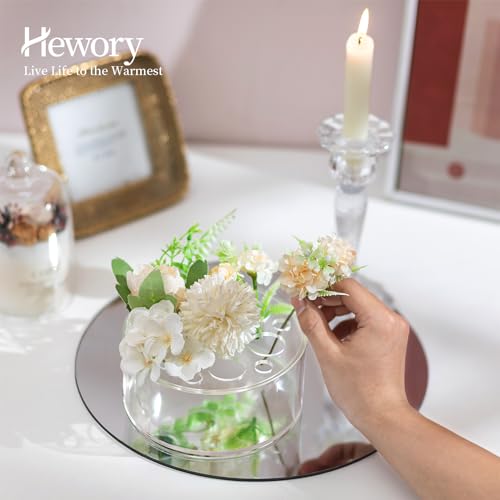 Hewory Acrylic Flower Vases for Centerpieces Round 6pcs Short Clear Floral Vase with 13 Holes, Box Arranger Bulk Low Base ...