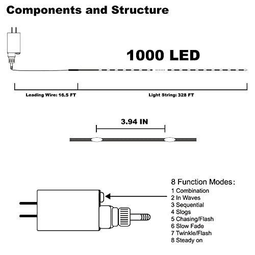 WATERGLIDE Extra Long 328 FT Fairy String Lights, 1000 LED Outdoor Green Wire Christmas Lights, Plug in Mini Light 8 Modes...