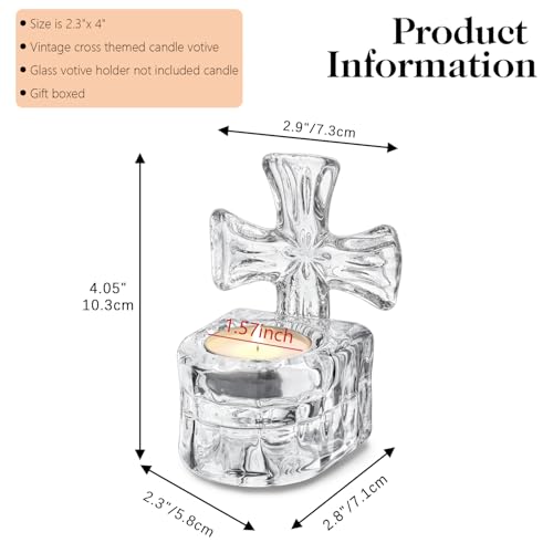 kanpura Clear Glass Cross Candle Holder 4" High Christian Tea Light Holder Cross Crystal Votive Candle Holders for Religio...