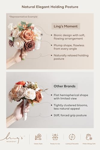Ling's moment Terracotta Artificial Wedding Flower Bouquets for Bridesmaids Burnt Orange Floral Bouquet Rust Bridal Bouque...