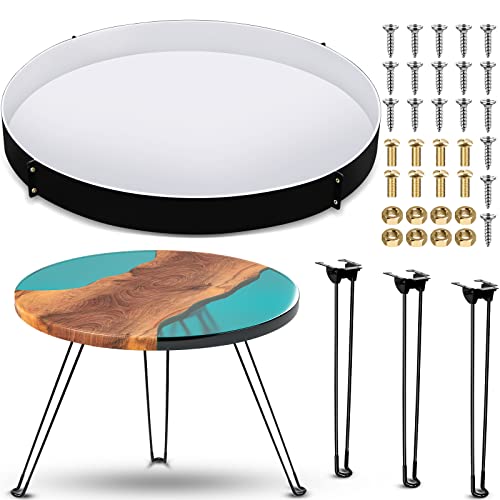 Lallisa 24 Inch Extra Large Resin Table Molds Round Epoxy Resin Molds Set with Metal Frame 3 Hairpin Legs for Table Epoxy ...