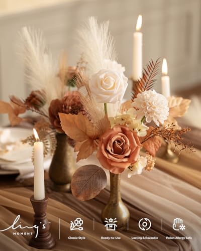 Ling's moment Artificial Flowers Fake Silk Roses Faux Foam Dahlia Combo for DIY Wedding Bouquets Centerpieces Arrangements...