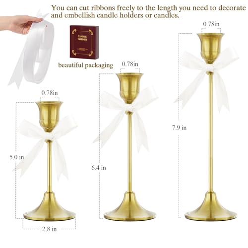 FSyueyun Brass Candlestick Holders Set of 3, Elegant Metal Candlestick Holders for Vintage Taper Candle Holders, Perfect f...