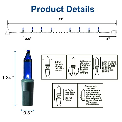 Blue Christmas Lights Indoor Outdoor, 33FT 150 Count Incandescent Mini Halloween String Lights, 120V UL Certified Green Wi...