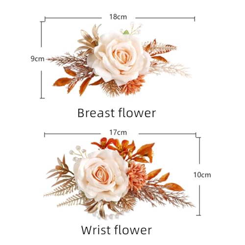 Rose Flower Wrist Corsage Boutonniere Set, Groom Groomsmen Bride Bridesmaids Wedding Accessories Prom Party Suit Decoratio...