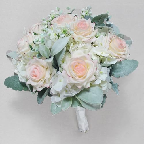 Rinlong 10.6 Inch White Pink Wedding Bouquets for Bride Bridal Bouquet for Wedding Artificial Bouquets Silk Flowers