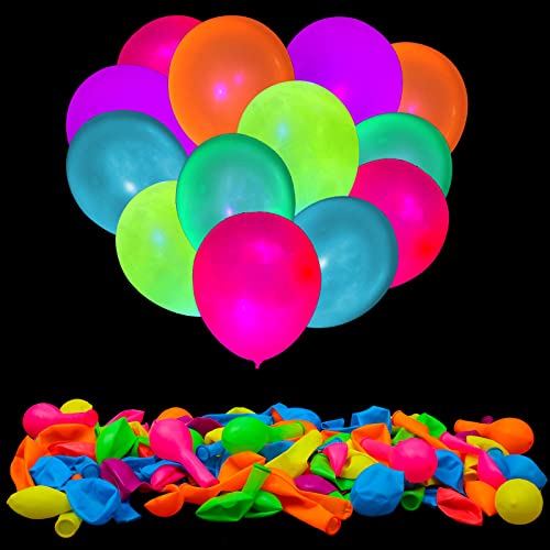 100 Pcs UV Neon Balloons, Neon Glow Party Balloons UV Black Light Balloons Glow in the Dark for Birthday Decorations Weddi...